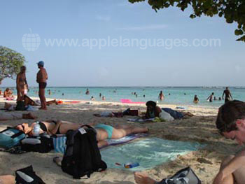 Studenten op het strand