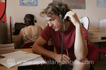 Studenten in het media lab